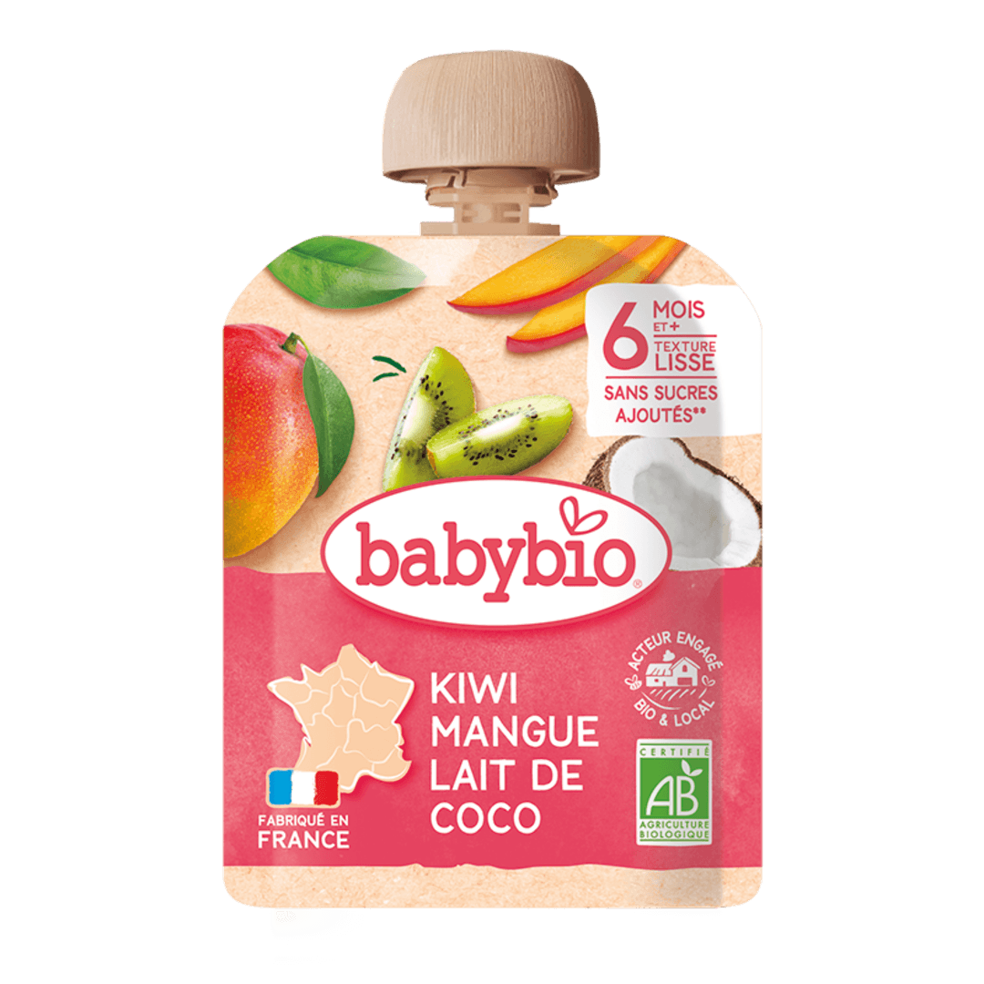 Babybio - ხილფაფა კივი, მანგო და ქოქოსის რძე. 6 თვ. 90გ
