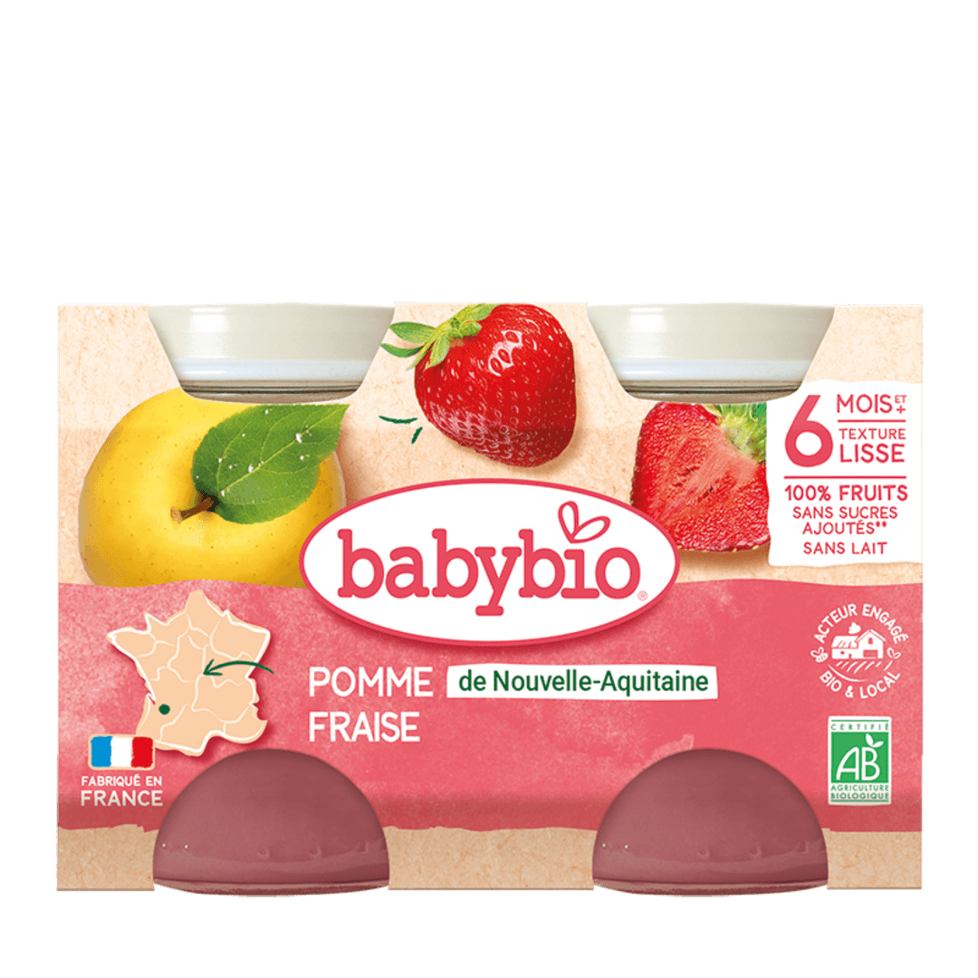 Babybio კონფიტიური - მარწყვი, მოცვი და ვაშლი, 6 თვ, 130გ. x 2ც.