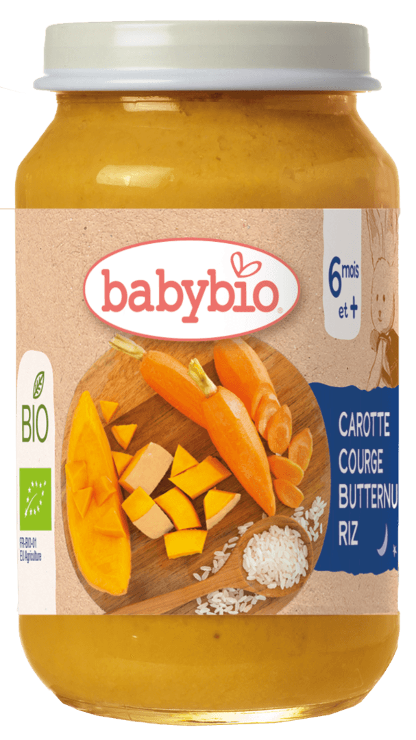 Babybio - მენიუ "ძილინებისა" - სტაფილო და გოგრა ბრინჯით, 6 თვ, 200გ