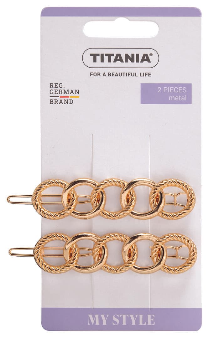 "Titania" თმის სამაგრი მეტალის "ჯაჭვი" ოქროსფერი 2ც