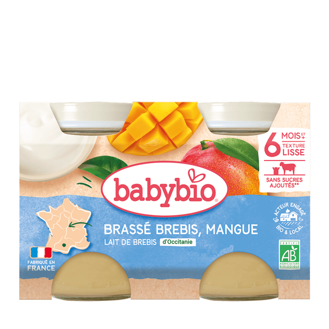 Babybio ფრანგული იოგურტი - ცხვრის რძით და მანგოთი, 6 თვ, 130გ. x 2ც.