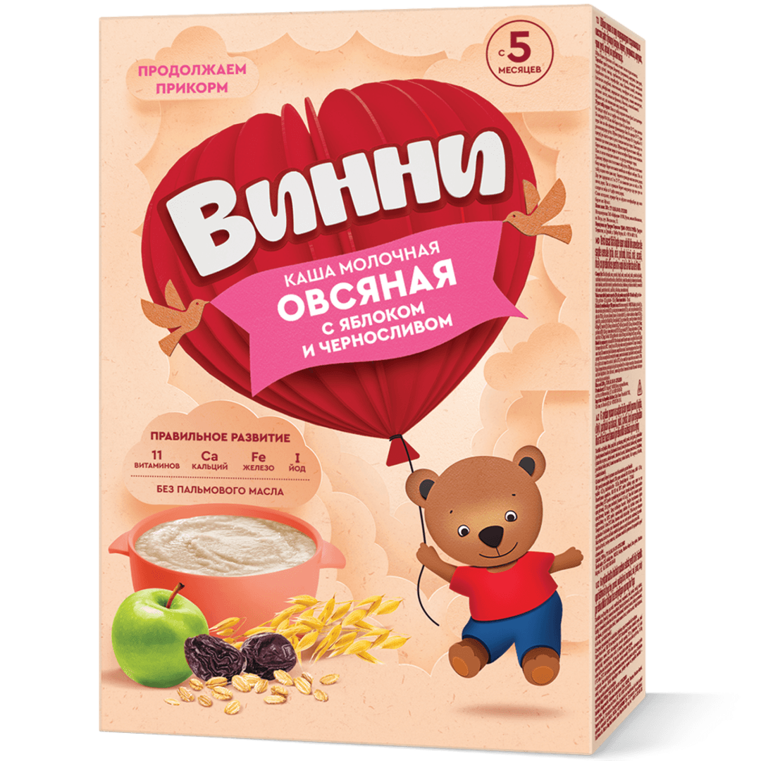 ვინი - შვრიის რძიანი ფაფა ვაშლით და შავი ქლიავით 5 თვიდან (18.04.26)