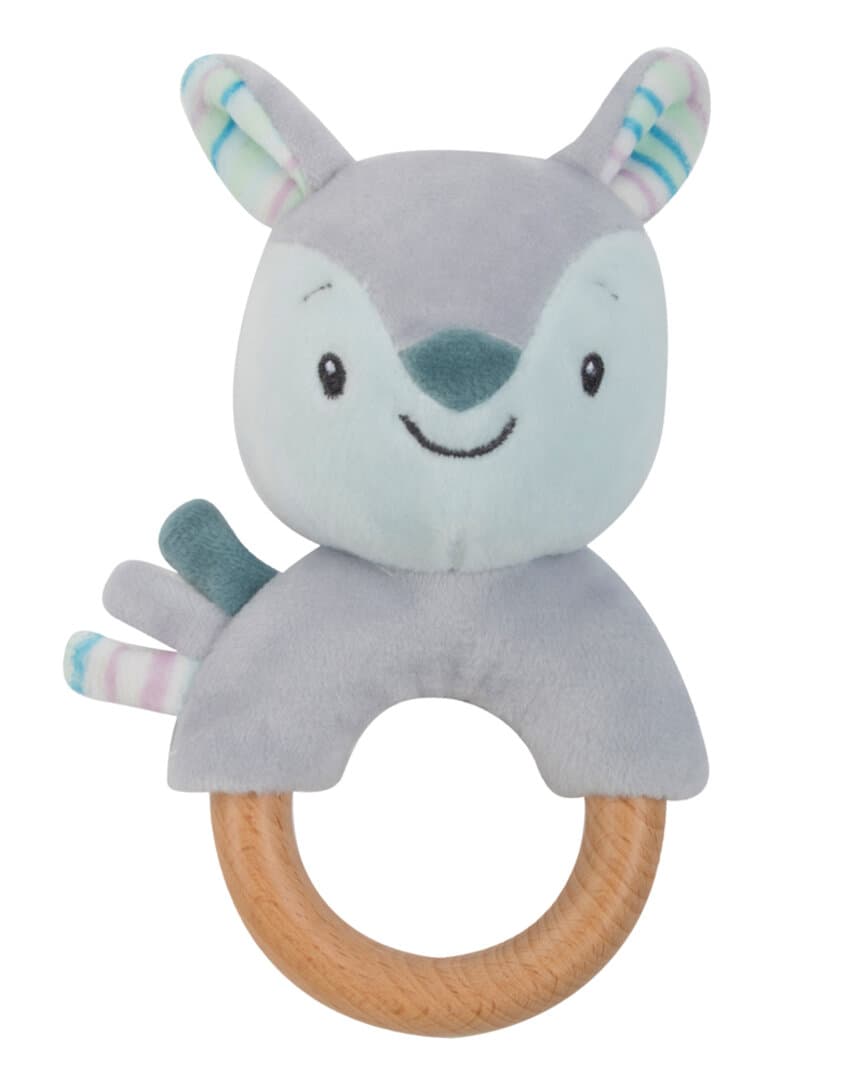 PETITE&MARS სათამაშო რბილი ხმოვანი, ხის ღრძილების მასაჟორით, ციყვი Boby, 3 თვიდან