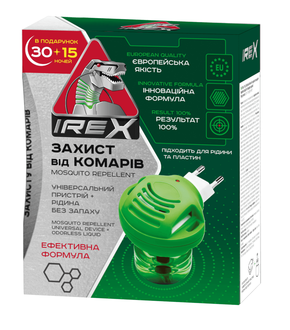 IREX - კოღოების საწინააღმდეგო ნაკრები. მოწყობილობა და სითხე 30 +15 ღამე
