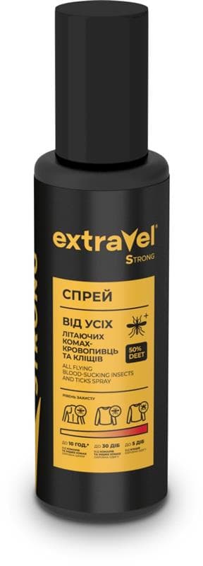 Extravel Strong - ძლიერი სპრეი ყველა მფრინავი მწერისა და ტკიპების საწინააღმდეგო ექსტრემალური პირობებისთვის 100მლ