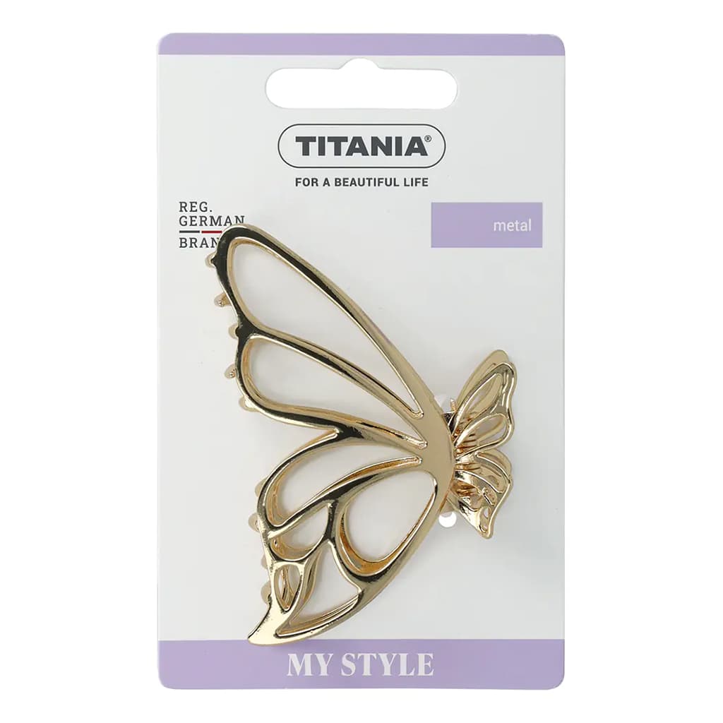 "Titania"- თმის სამაგრი, მეტალის, პეპლის ფორმის, ოქროსფერი, 7.5სმ