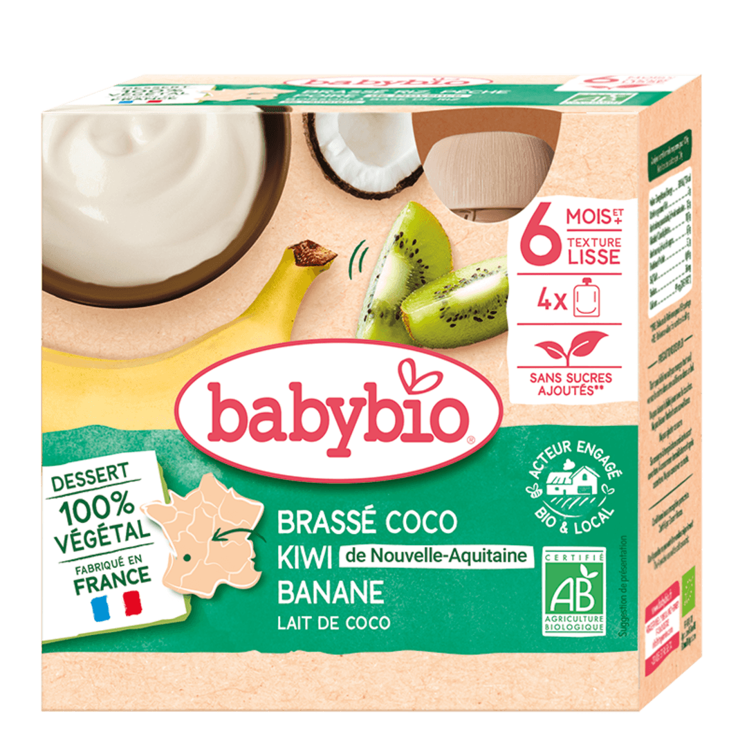 Babybio ფრანგული იოგურტი ქოქოსის რძით და ეგზოტიკური ხილით, 6 თვ, 85 გ x 4