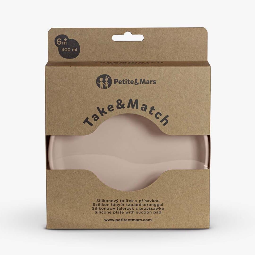 PETITE&MARS თეფში სილიკონის დასაკრობი ძირით TAKE&MATCH კრემისფერი, 6 თვიდან