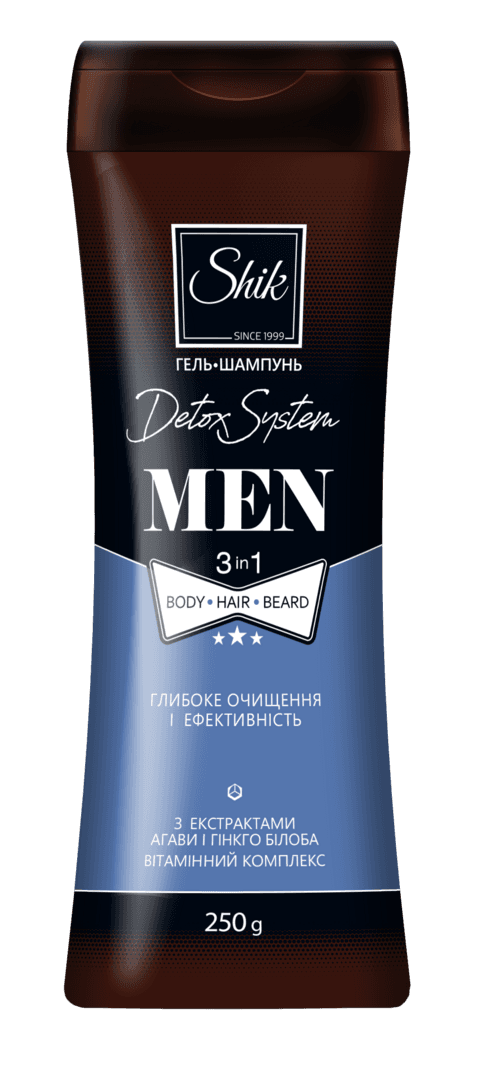 "შიკი" გელ-შამპუნი Men 3-1-ში (ტანი, თმა, წვერი) ღრმა წმენდა/დეტოქსი 250გ (29.05.26)