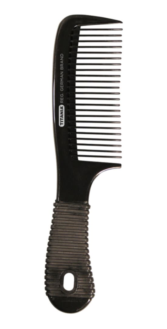 1812/2 "Titania" სავარცხელი პლასტმასის, რეზინის სახელურით, შავი, 20,5 სმ 1228