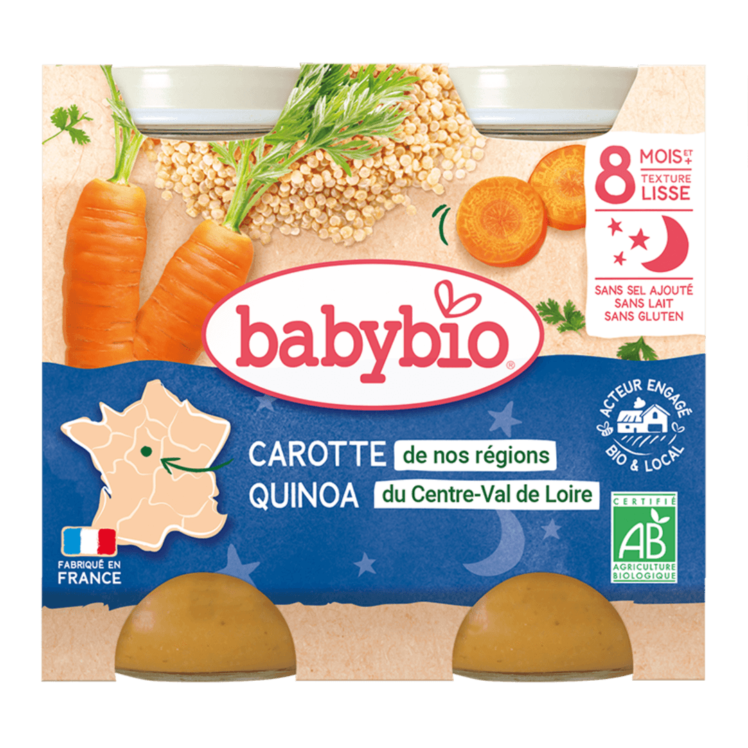 Babybio - მენიუ "ძილინებისა" - ბატატი და სტაფილო ქინოათი, 8 თვ, 200გ x 2ც (26.08.26)