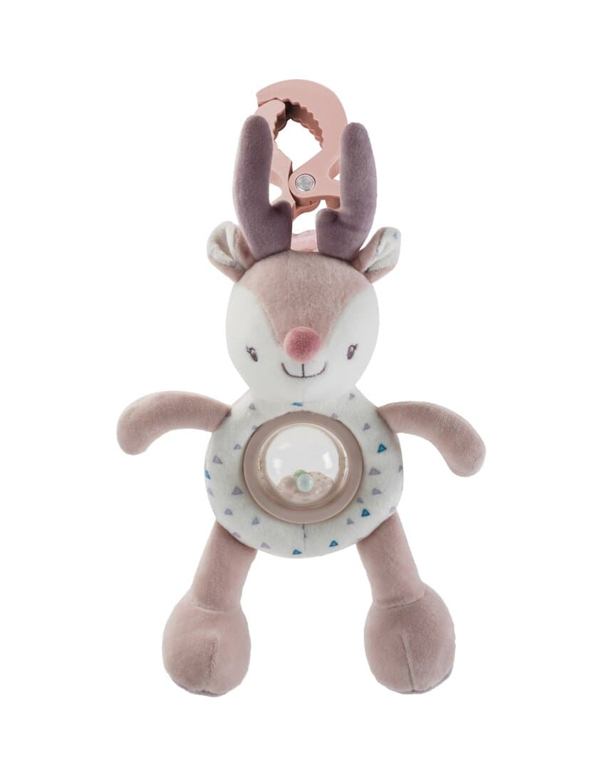 PETITE&MARS სათამაშო რბილი, ვიბრაციით და საჩხარუნოთი, სამაგრი სარჭით, ირემი Suzi, 0 თვიდან