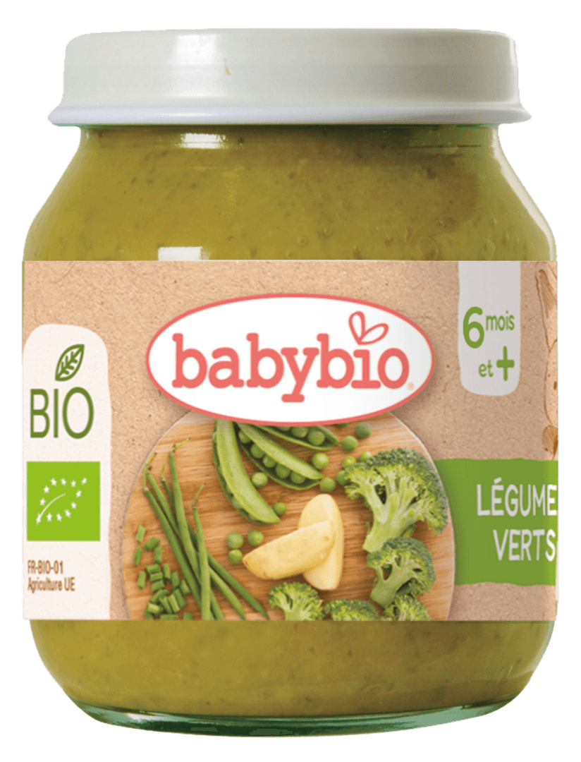 Babybio - ლანჩ მენიუ - ბროკოლი, ბარდა, მწვანე ლობიო და კარტოფილი ოხრახუშით, 6 თვ, 130გ