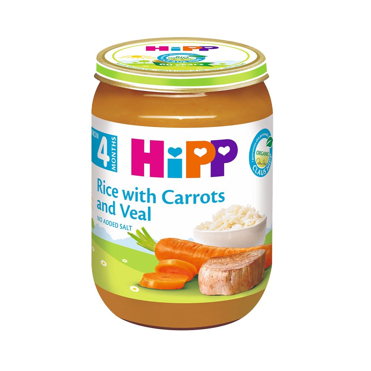 ხორცის მენიუ ხბოს ხორცი ბრინჯითა და სტაფილოთი 4 თვიდან ჰიპი - HIPP