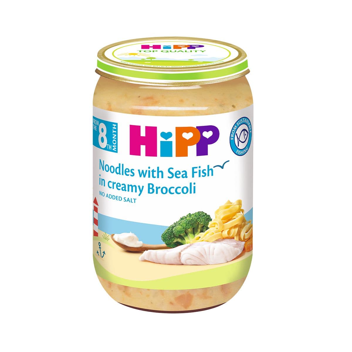 ხორცის მენიუ ზღვის თევზი ნაღებითა და ბროკოლით 8 თვიდან ჰიპი - HIPP