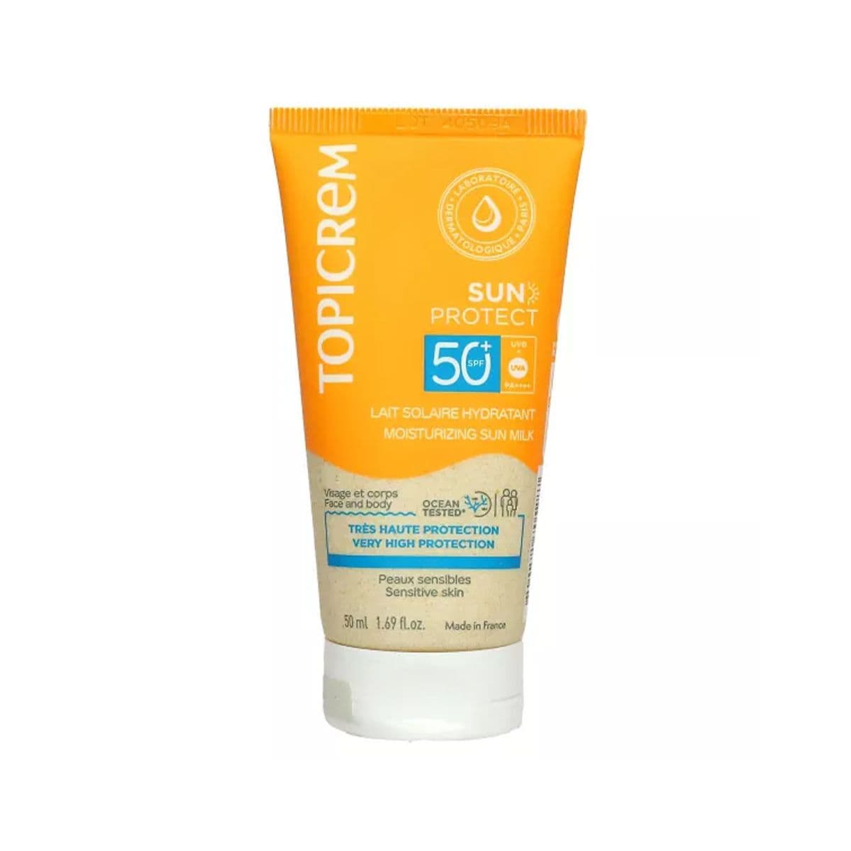 მზისგან დამცავი სახისა და ტანის რძე SPF 50+ 50 მლ 5287 ტოპიკრემი - Topicrem