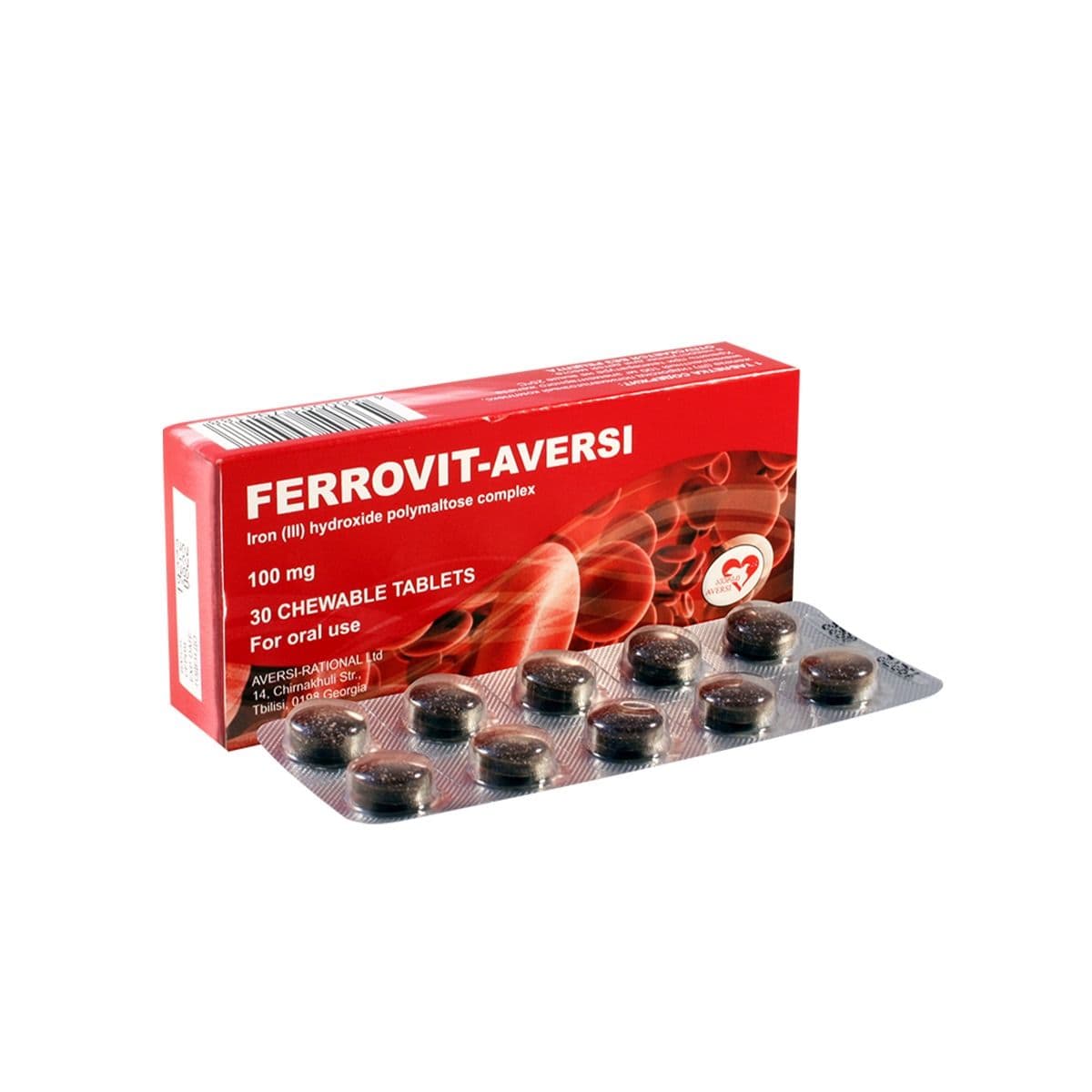 ფეროვიტი-ავერსი საღეჭი ტაბლეტი 100მგ 30ცალი