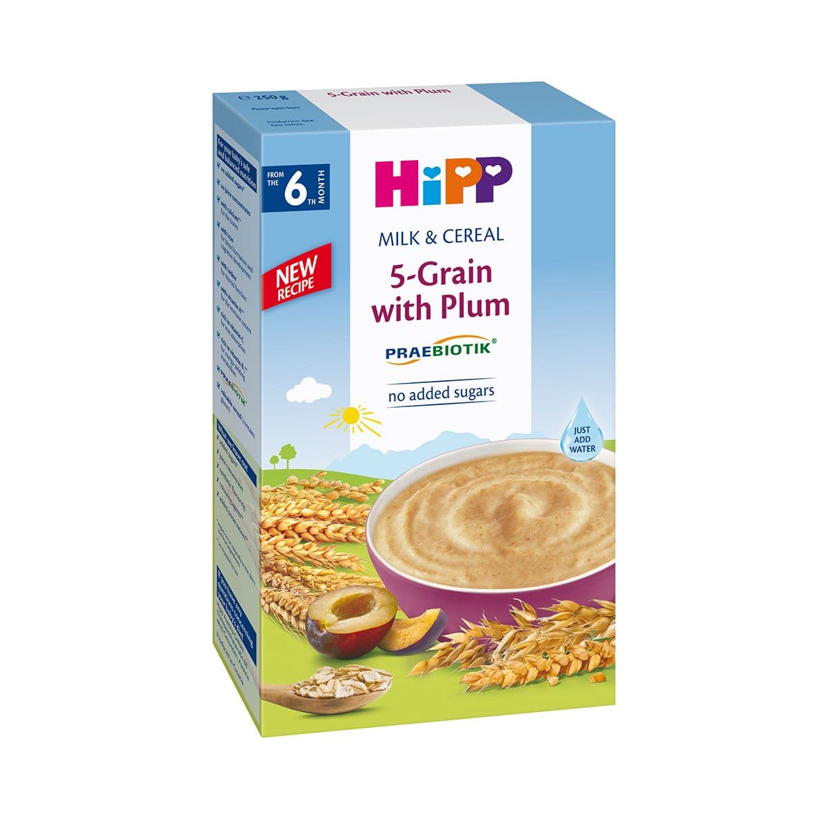 რძიანი ფაფა 5 მარცვალი ქლიავით შაქრის გარეშე 2918-02 ჰიპი - HIPP