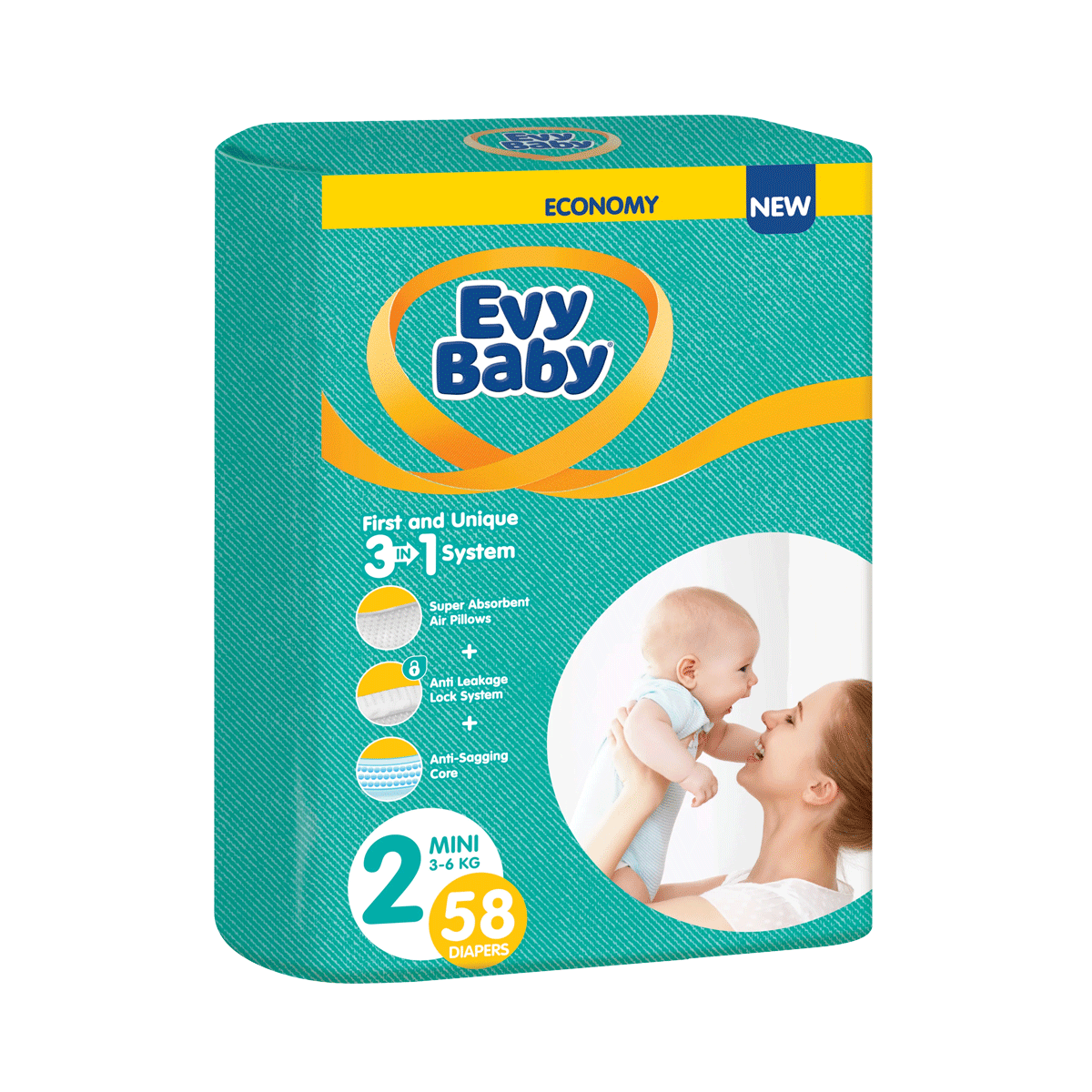 ბავშვის საფენი TWIN 3-6კგ 58 ცალი 0205 ევი ბეიბი - EVY BABY