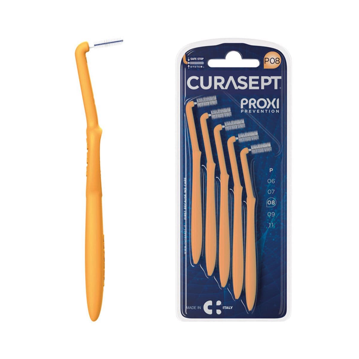 კბილთაშუა ჯაგრისი P08 ORANGE მოხრილი 1639 კურასეპტი - Curasept