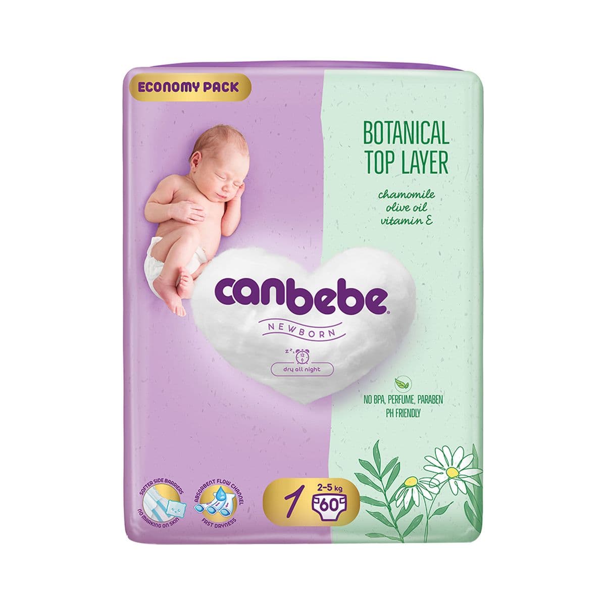 საფენი ბავშვის Botanical 2-5 კგ 60 ცალი 5215 ქანბებე - Canbebe