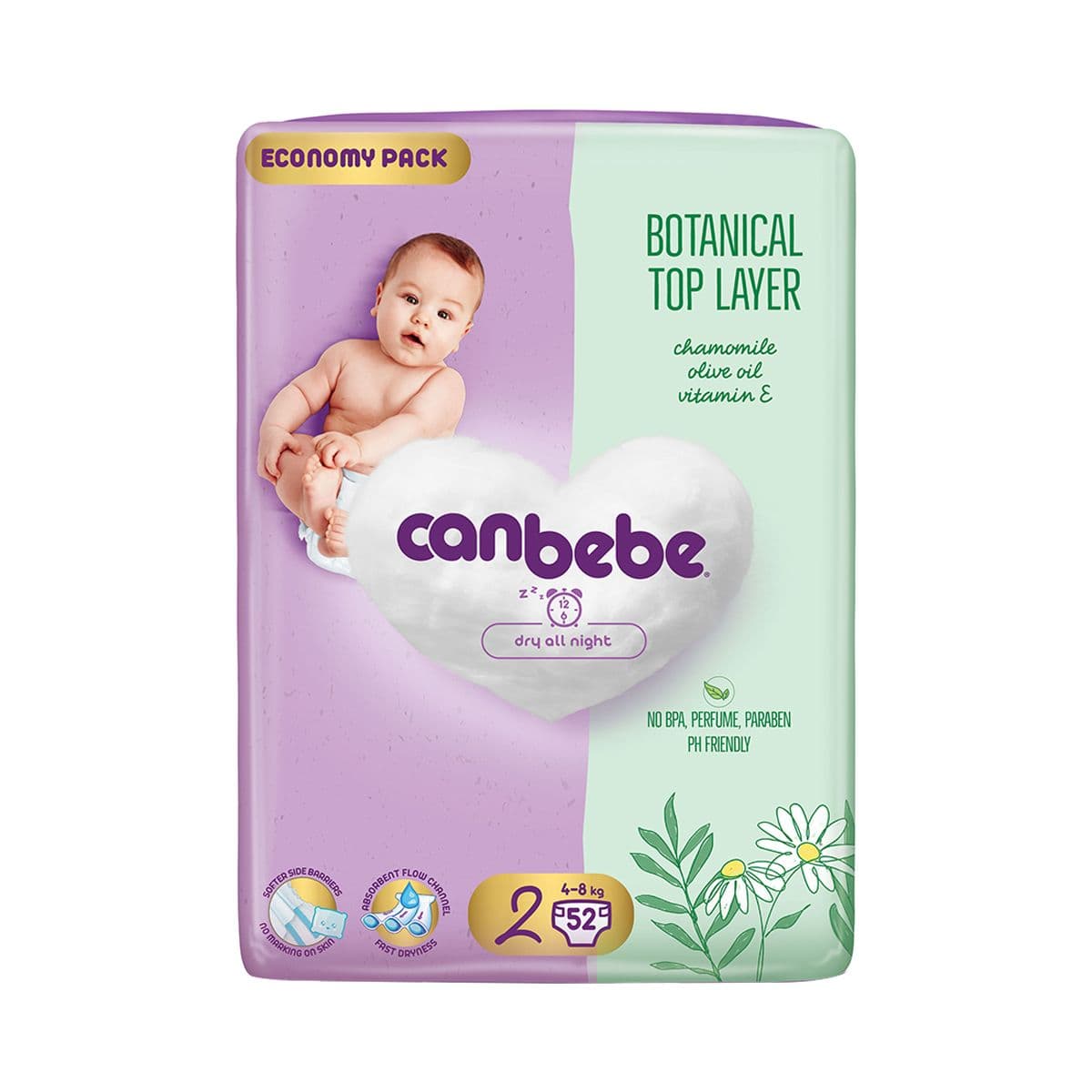 საფენი ბავშვის Botanical 4-8 კგ 52 ცალი 5222 ქანბებე - Canbebe