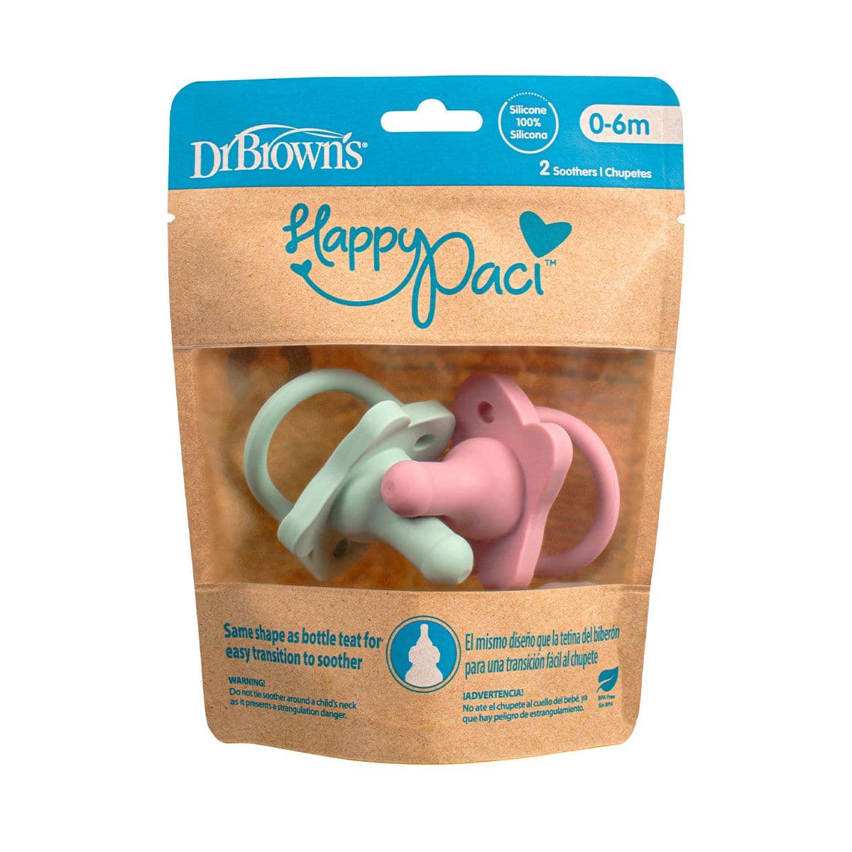 სილიკონის მატყუარა 0-6 თვე ვარდისფერი და მწვანე 1744 დოქტორ ბრაუნი - DrBrowns