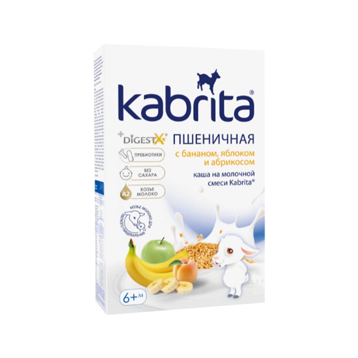 ფაფა თხის რძით ხორბალი ბანანით გარგარით და ვაშლით 6 თვიდან 180 გ 0984 კაბრიტა - Kabrita