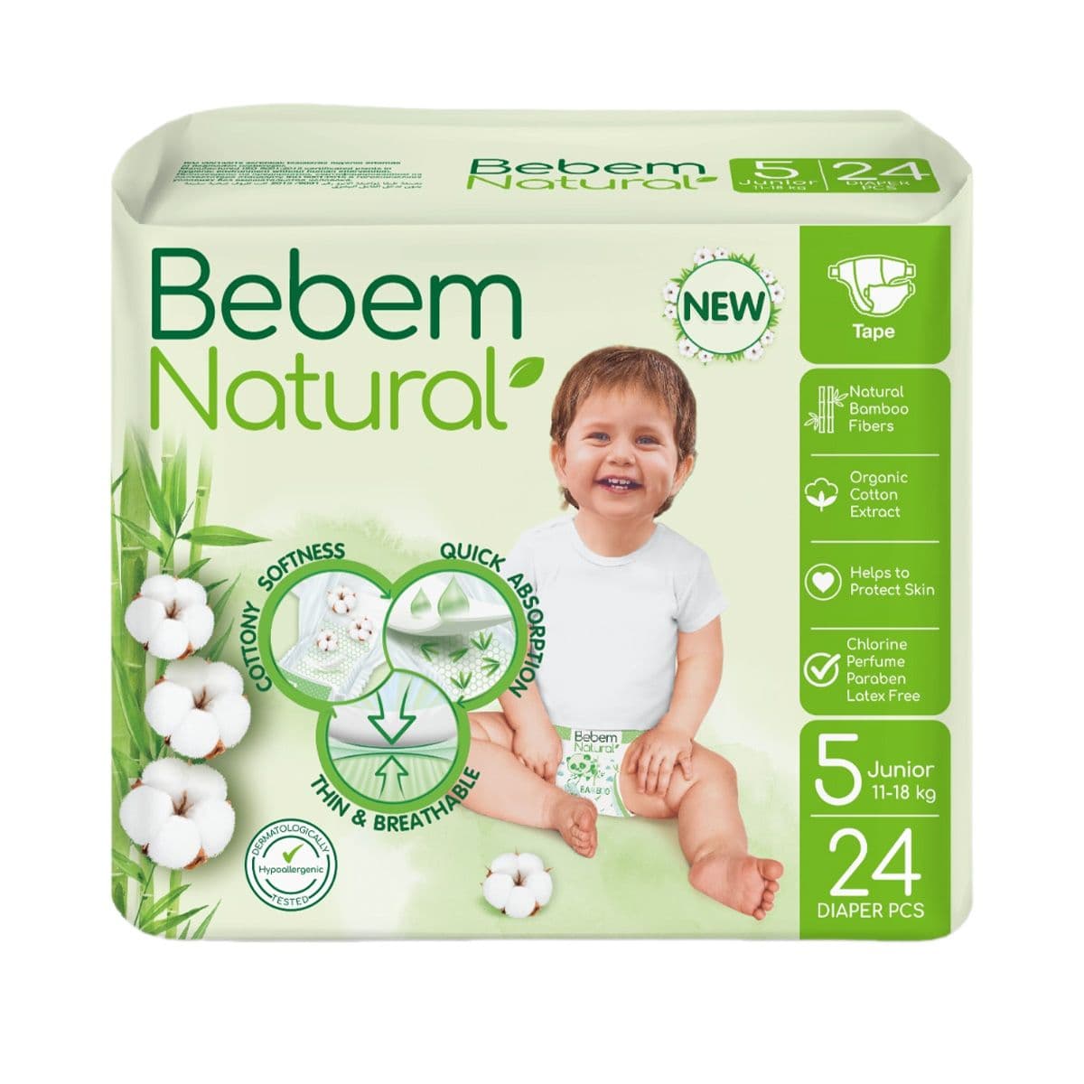 ბავშვის საფენები 11-18 კგ 24 ცალი 6034 ბებემ ნეიჩერალს - Bebem Natural