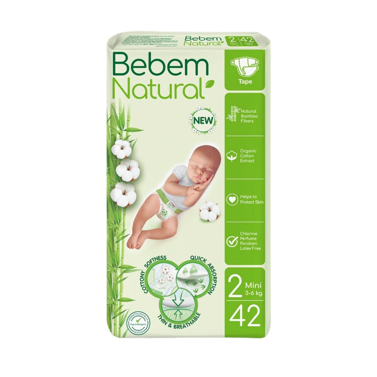 ბავშვის საფენები 3-6კგ 42 ცალი 6003 ბებემ ნეიჩერალს - Bebem Natural