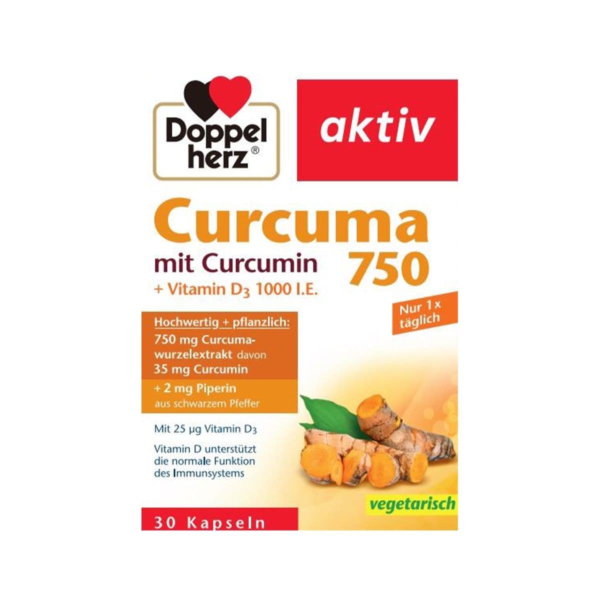 კურკუმა 750 30 კაფსულა დოპელჰერცი აქტივი - Doppelherz Aktiv