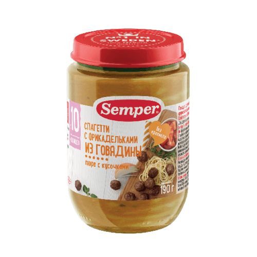 სემპერი - სადილი სპაგეტი ძროხის ხორცის გუფთით /10თვ+/ 190გრ