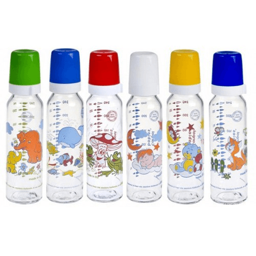 კანპოლი - ბოთლი შუშის. სილიკონის საწოვ. 240მლ