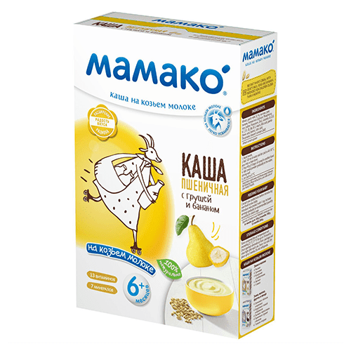მამაკო - ფაფა თხის რძით ხორბალი. მსხალი და ბანანი /6თვ+/ 200გრ