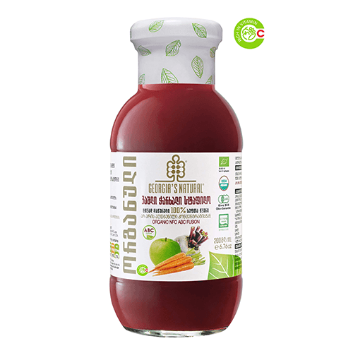 არომაპროდუქტი - წვენი ორგანული ვაშლი ჭარხალი სტაფილო ცივად დაწურული 100% სუფთა წვენი 200მლ