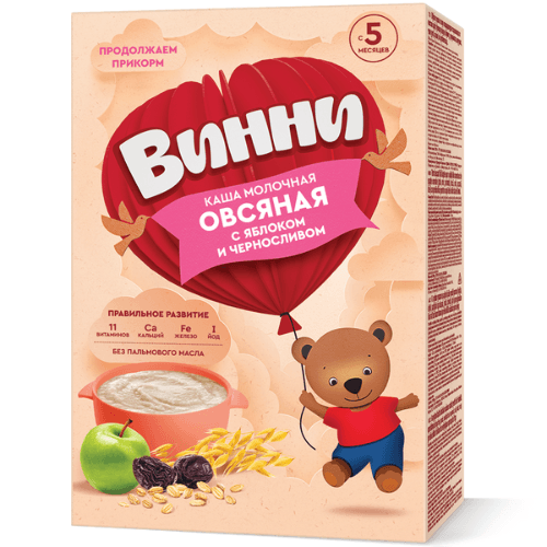 ვინი - ფაფა რძიანი შვრია ვაშლით და შავი ქლიავით /5თვ+/ 200გრ