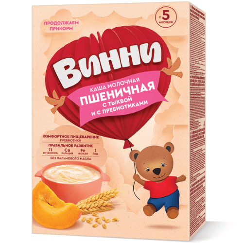 ვინი - ფაფა რძიანი ხორბალი გოგრით პრებიოტიკით /5თვ+/ 200გრ