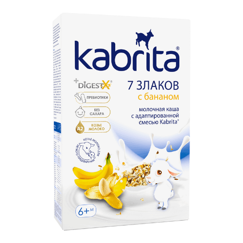 კაბრიტა - ფაფა თხის რძით. უშაქრო 7 მარცვალი ბანანით /6თვ+/ 180გრ