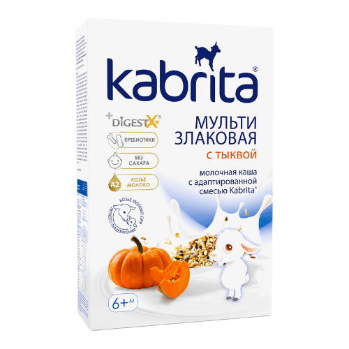 კაბრიტა - ფაფა თხის რძით. უშაქრო 7 მარცვალი გოგრით /6თვ+/ 180გრ