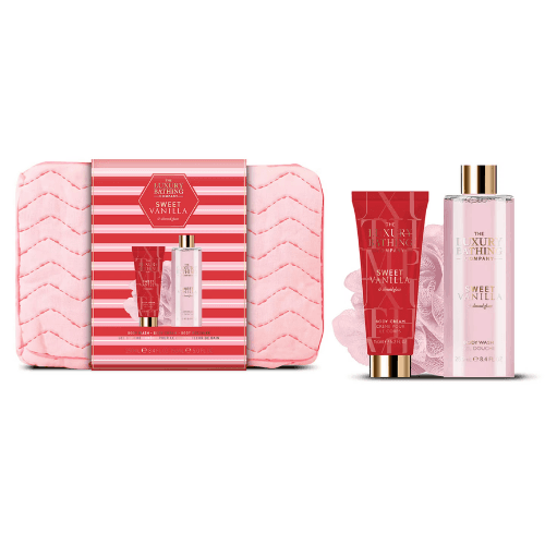 გრეის კოული - სასაჩუქრე ნაკრები Escape Sweet Vanilla შხაპის გელი/ტანის კრემი/ტანის ღრუბელი/ორმაგი ჩანთა