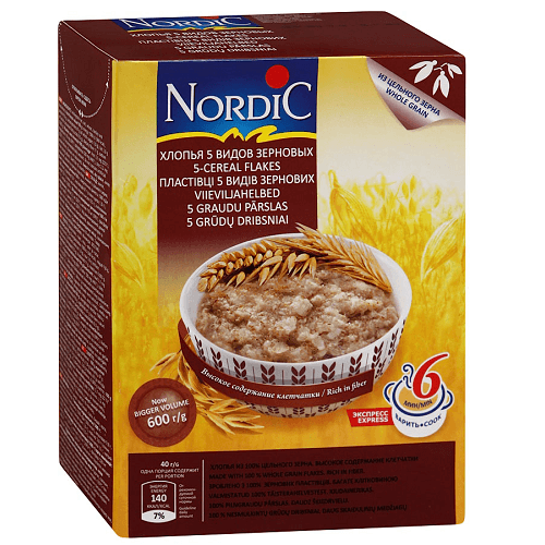 ნორდიკი - ფაფა ურძეო 5 სახის მარცვალი წიწიბურათი /1წლ+/ 400გრ