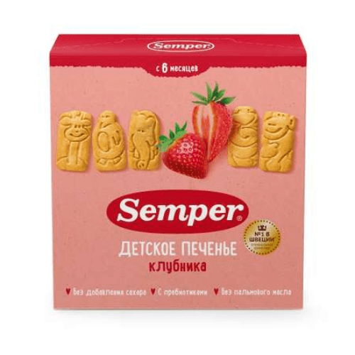 სემპერი - ორცხობილა საბავშვო. უშაქრო მარწყვით /6თვ+/ 125გრ